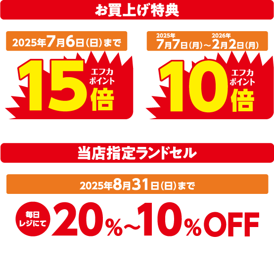 お買い上げ特典エフカポイント15倍