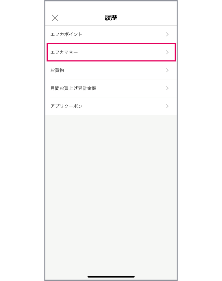 「エフカマネー履歴を確認する」アプリ画面イメージ01