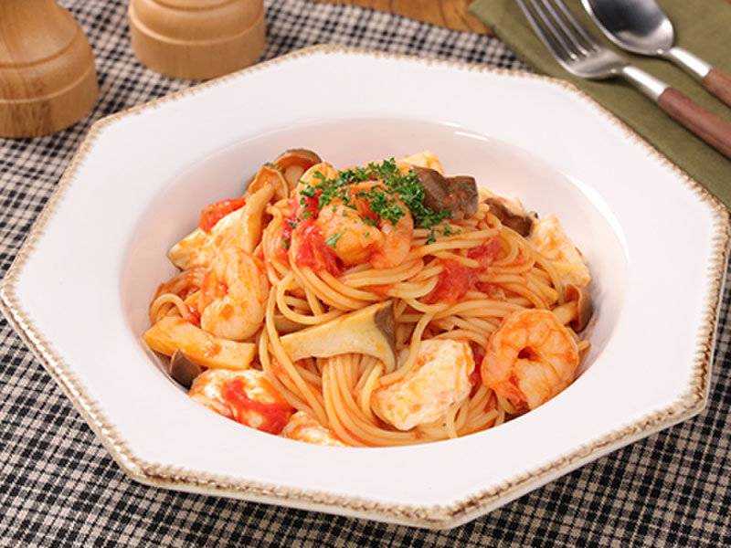 イメージ画像 えびときのこのトマトチーズパスタ