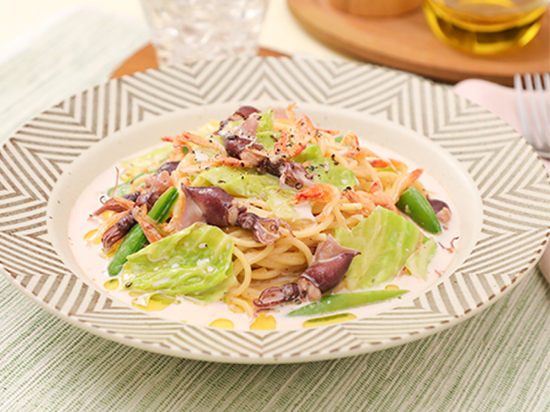 イメージ画像:ほたるいかと春野菜のミルクスープパスタ